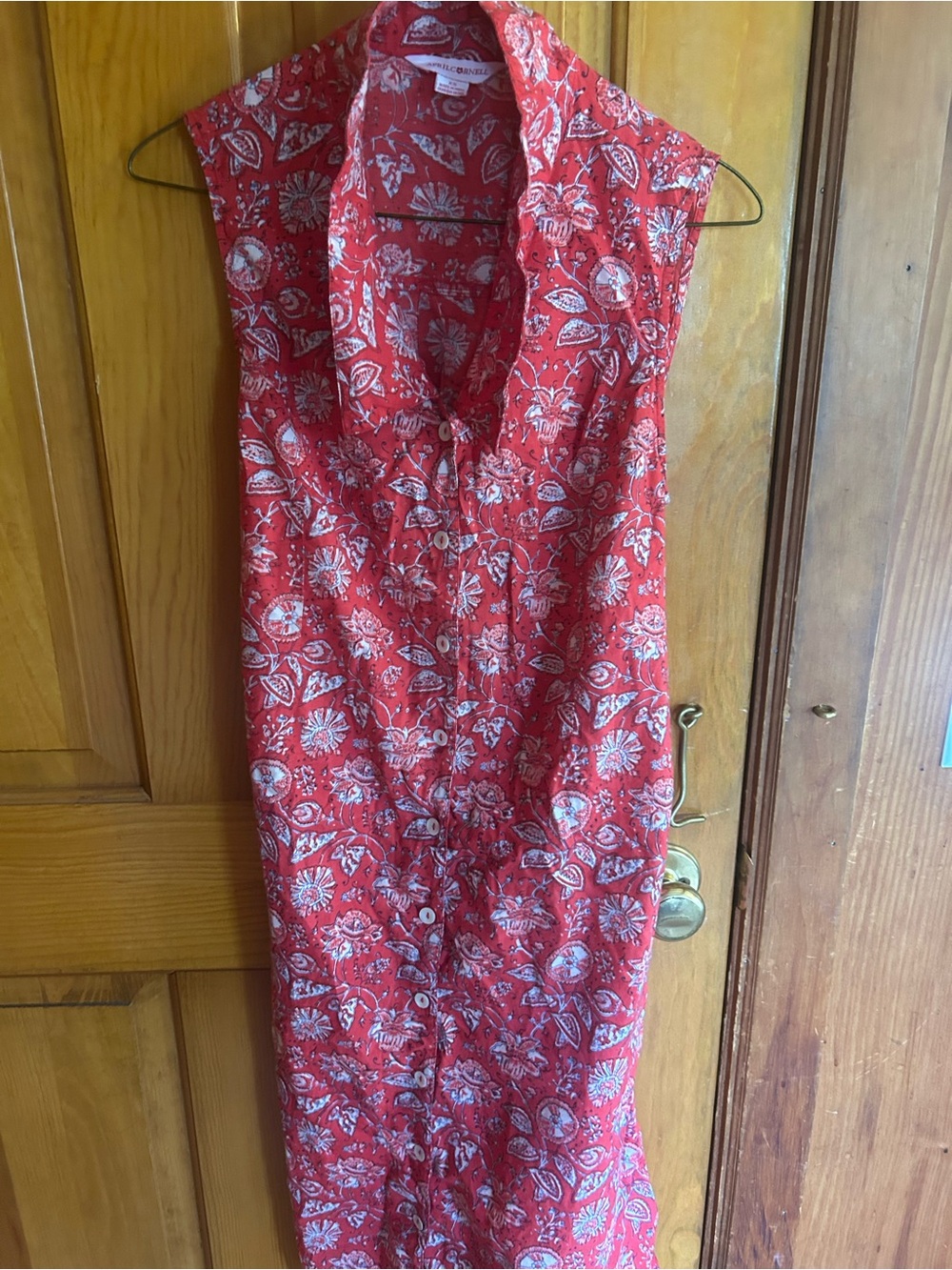 April Cornell Red Floral Sleeveless Midi Dress